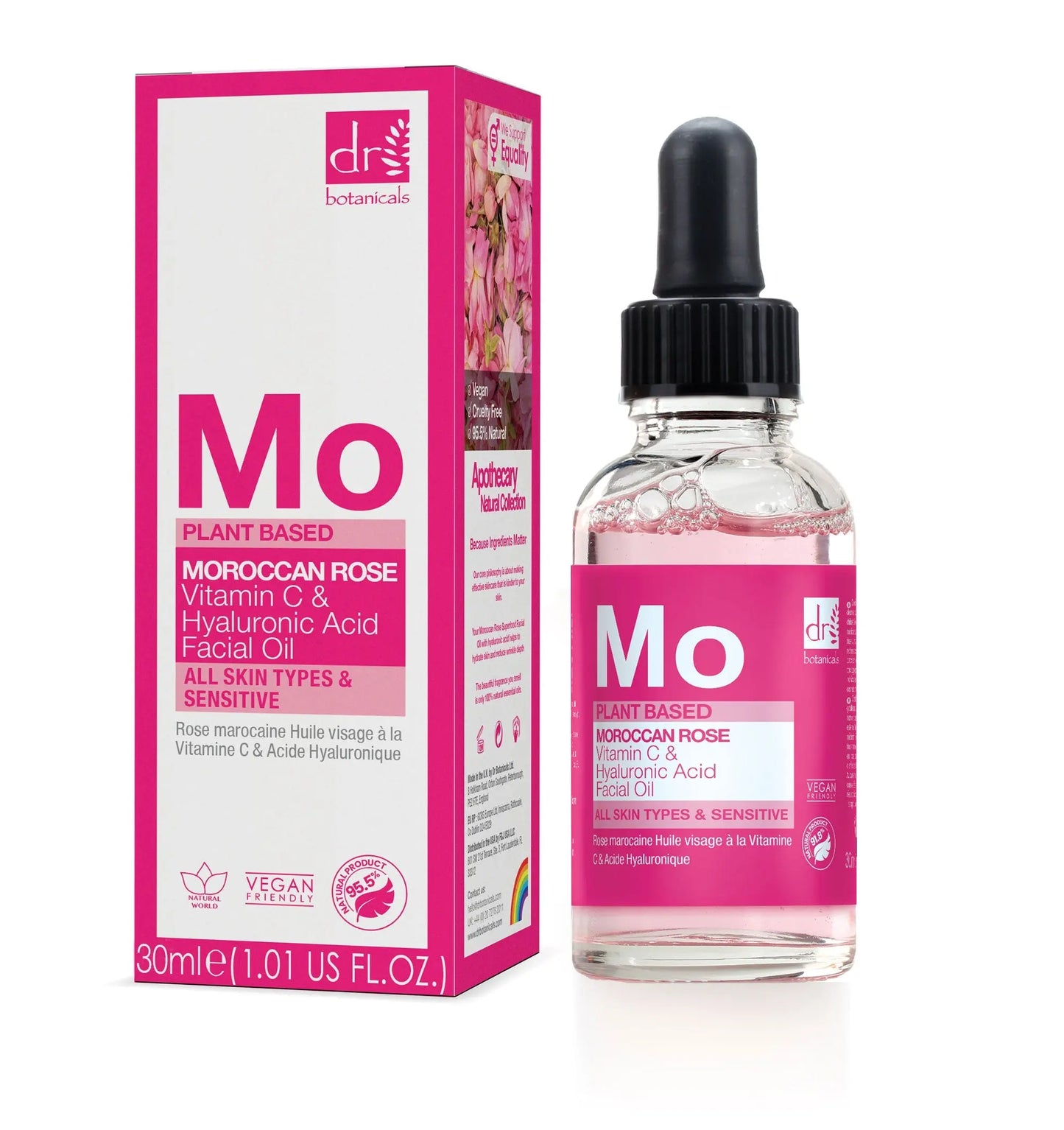Moroccan Rose Facial Oil with Hyaluronic Acid & Vitamin C 15ml + 30ml Dr Botanicals