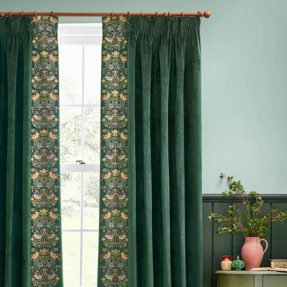 Morris & Co. Strawberry Thief Embroidered Pencil Pleat Curtains Dunelm