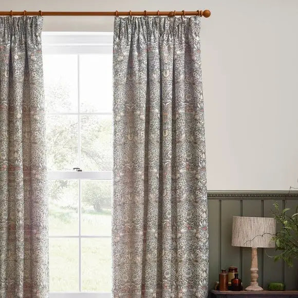 Morris & Co. Strawberry Thief Jacquard Pencil Pleat Curtains Dunelm