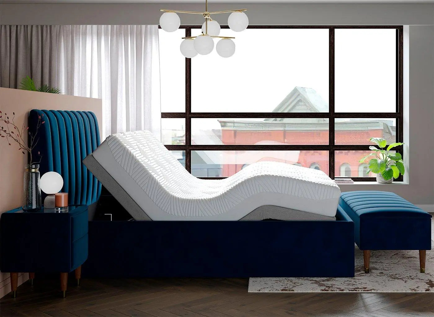 Mount Sleepmotion Adjustable Velvet-Finish Bed Frame - Blue Dreams