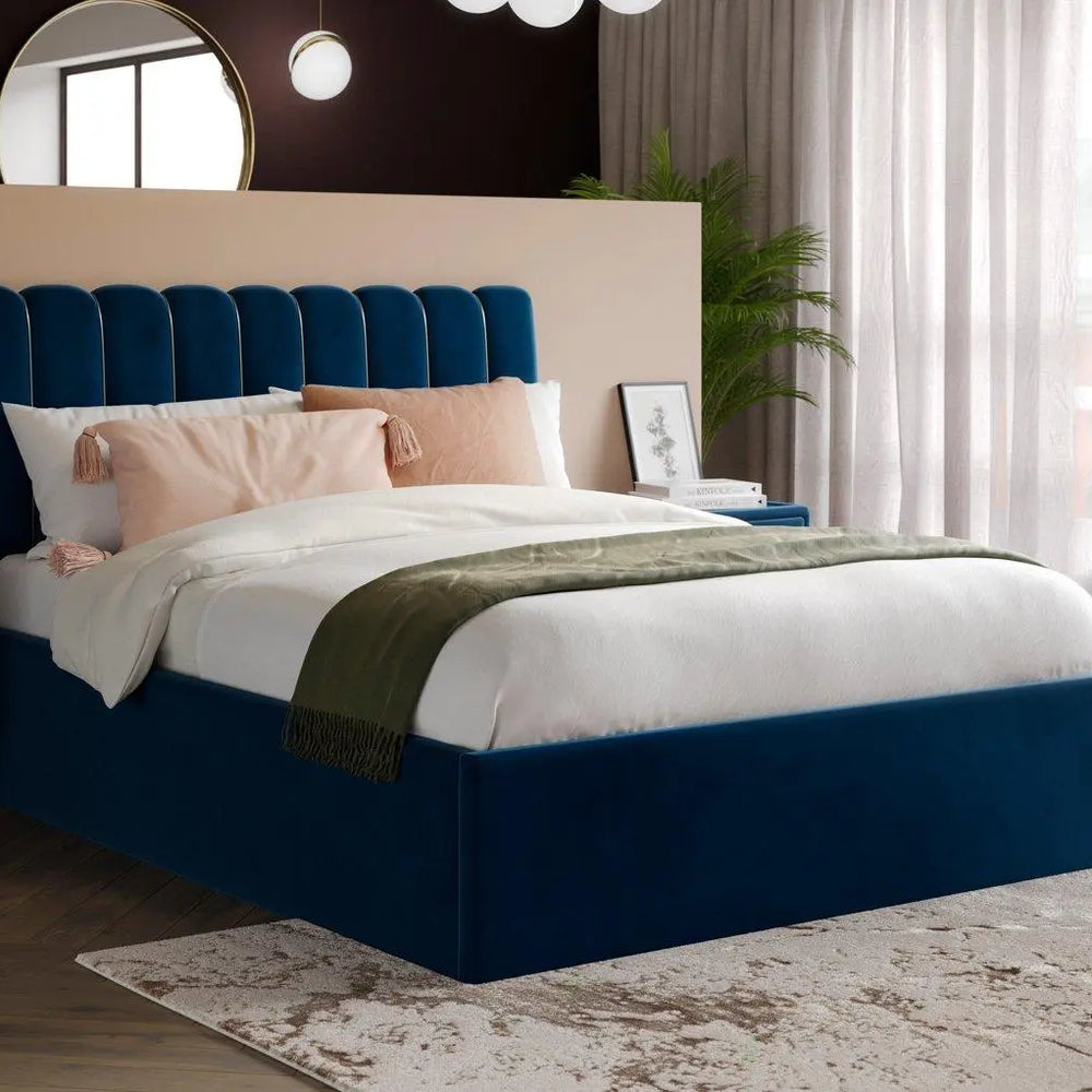 Mount Velvet-Finish Ottoman Bed Frame - Blue Dreams