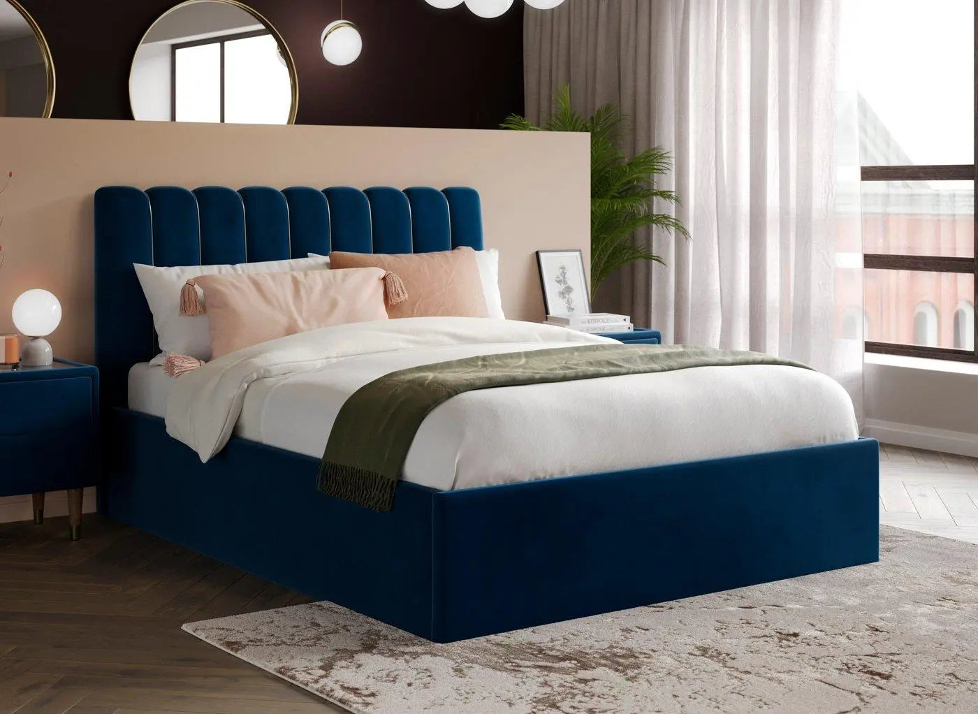 Mount Velvet-Finish Ottoman Bed Frame - Blue Dreams