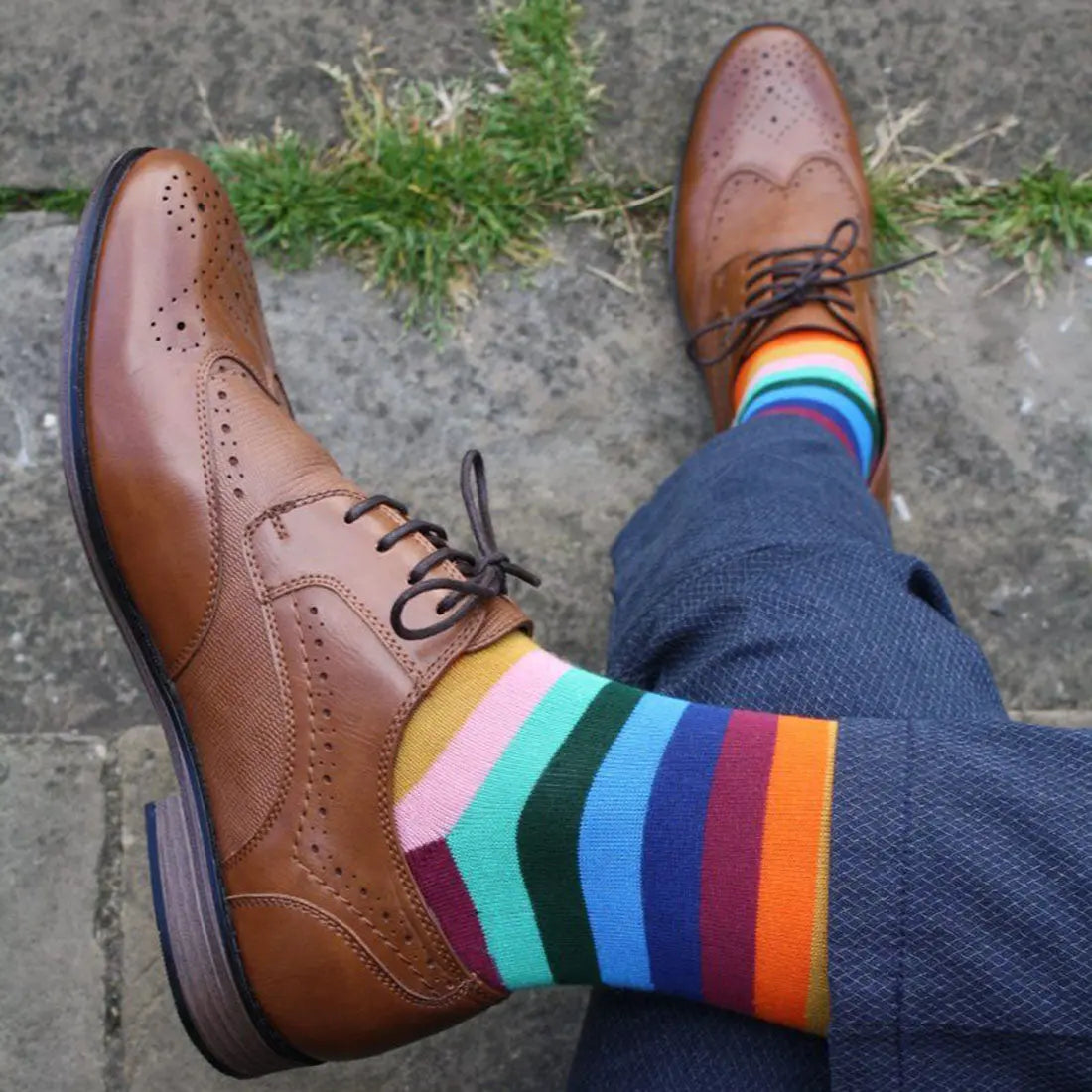 Multi Fine Striped Bamboo Socks Swole Panda