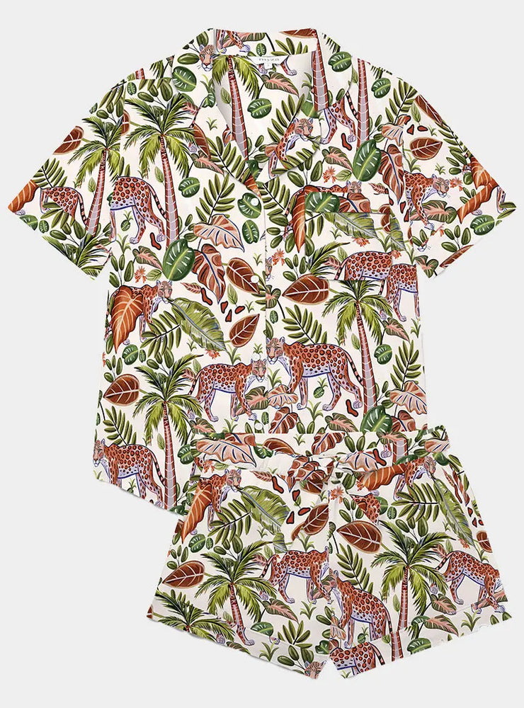 Multi Jungle Women's Satin Pyjama Short Set Myza