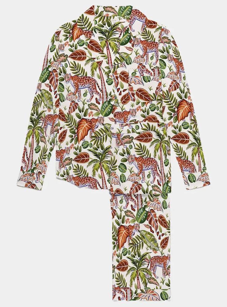 Multi Jungle Women's Satin Pyjama Trouser Set Myza