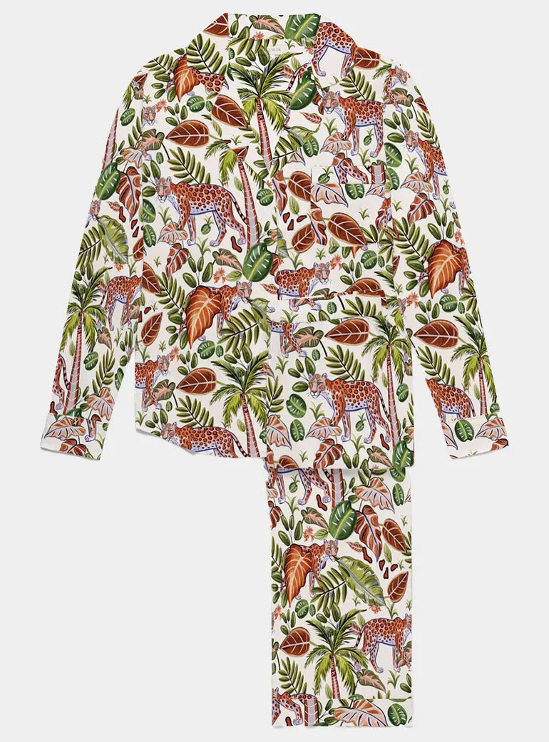 Multi Jungle Women's Satin Pyjama Trouser Set Myza