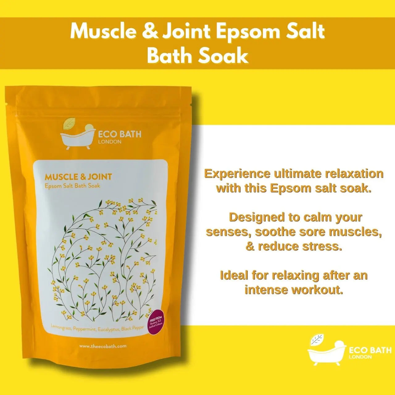 Muscle and Joint Epsom Salt Bath Soak - Pouch | 500g & 1000g Eco Bath London