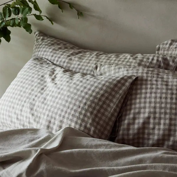Mushroom Gingham Linen Blend Pillowcase (Pair) Piglet