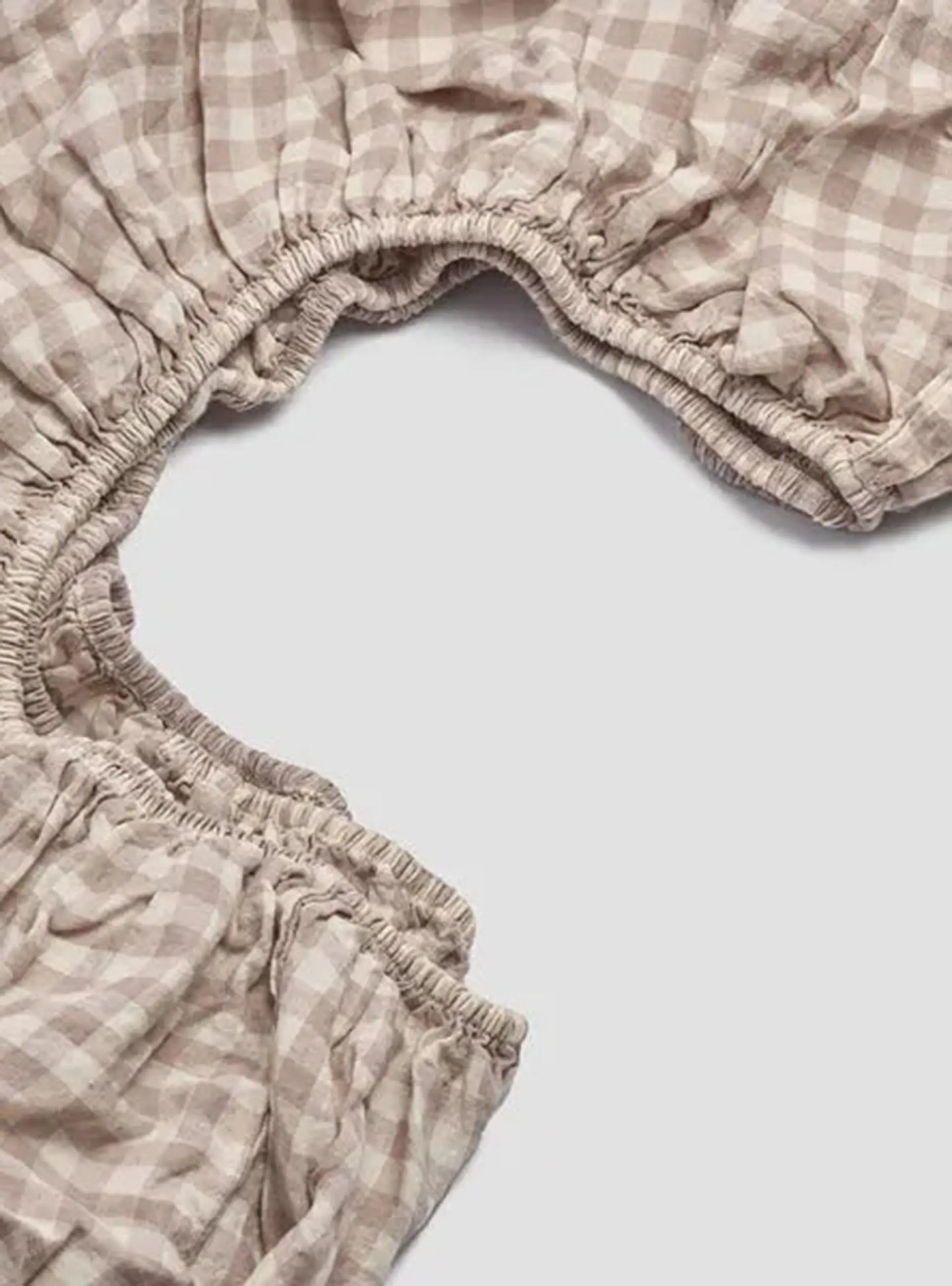 Mushroom Gingham Linen Fitted Sheet Piglet