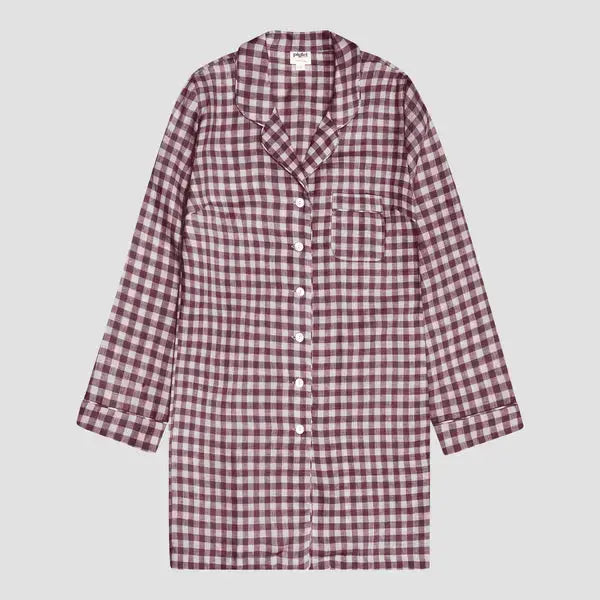 Berry Gingham Linen Nightshirt Piglet