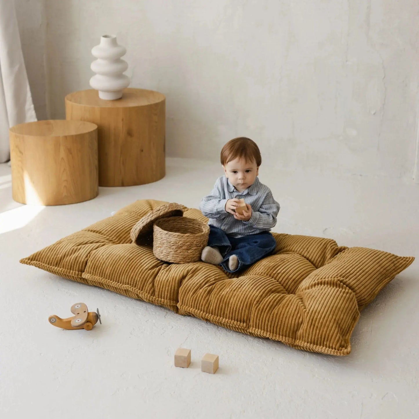 Mustard Tufted Corduroy Floor Cushion, French Style Pillow MINICAMP