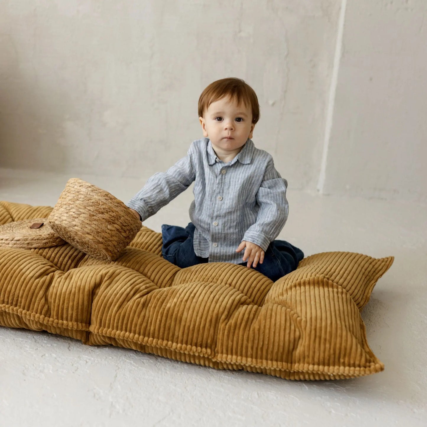Mustard Tufted Corduroy Floor Cushion, French Style Pillow MINICAMP