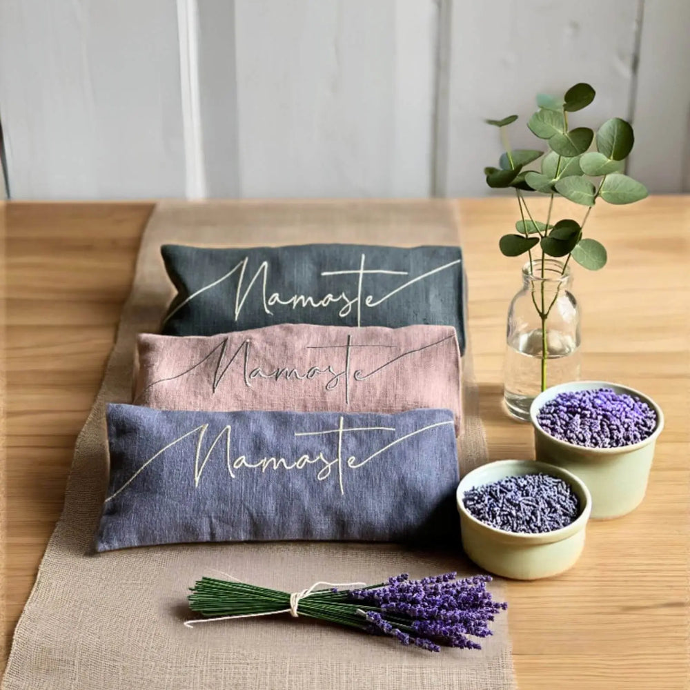 Namaste Embroidered Linen and Lavender Eye Pillow The Norfolk Eye Pillow Company