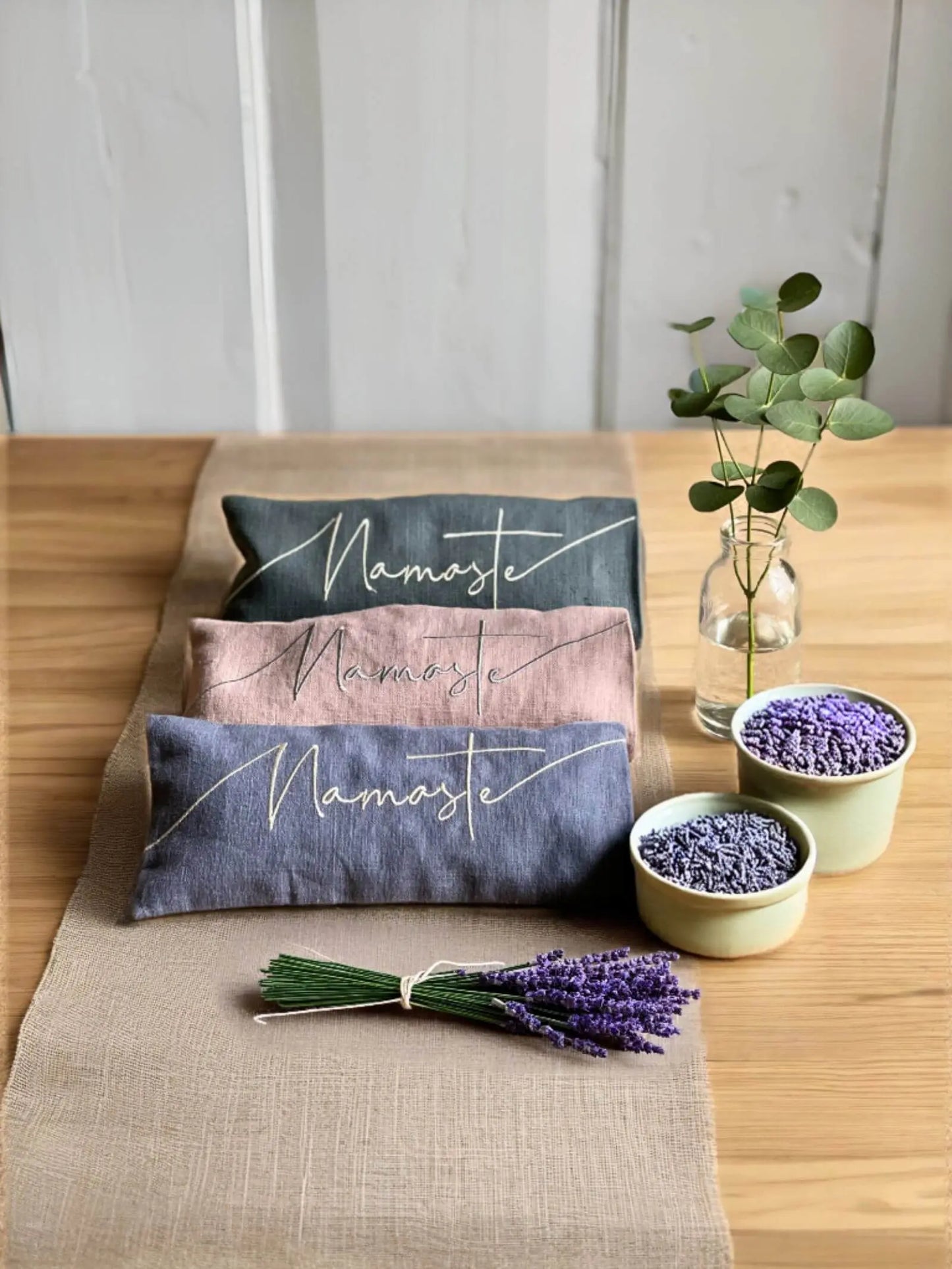 Namaste Embroidered Linen and Lavender Eye Pillow The Norfolk Eye Pillow Company