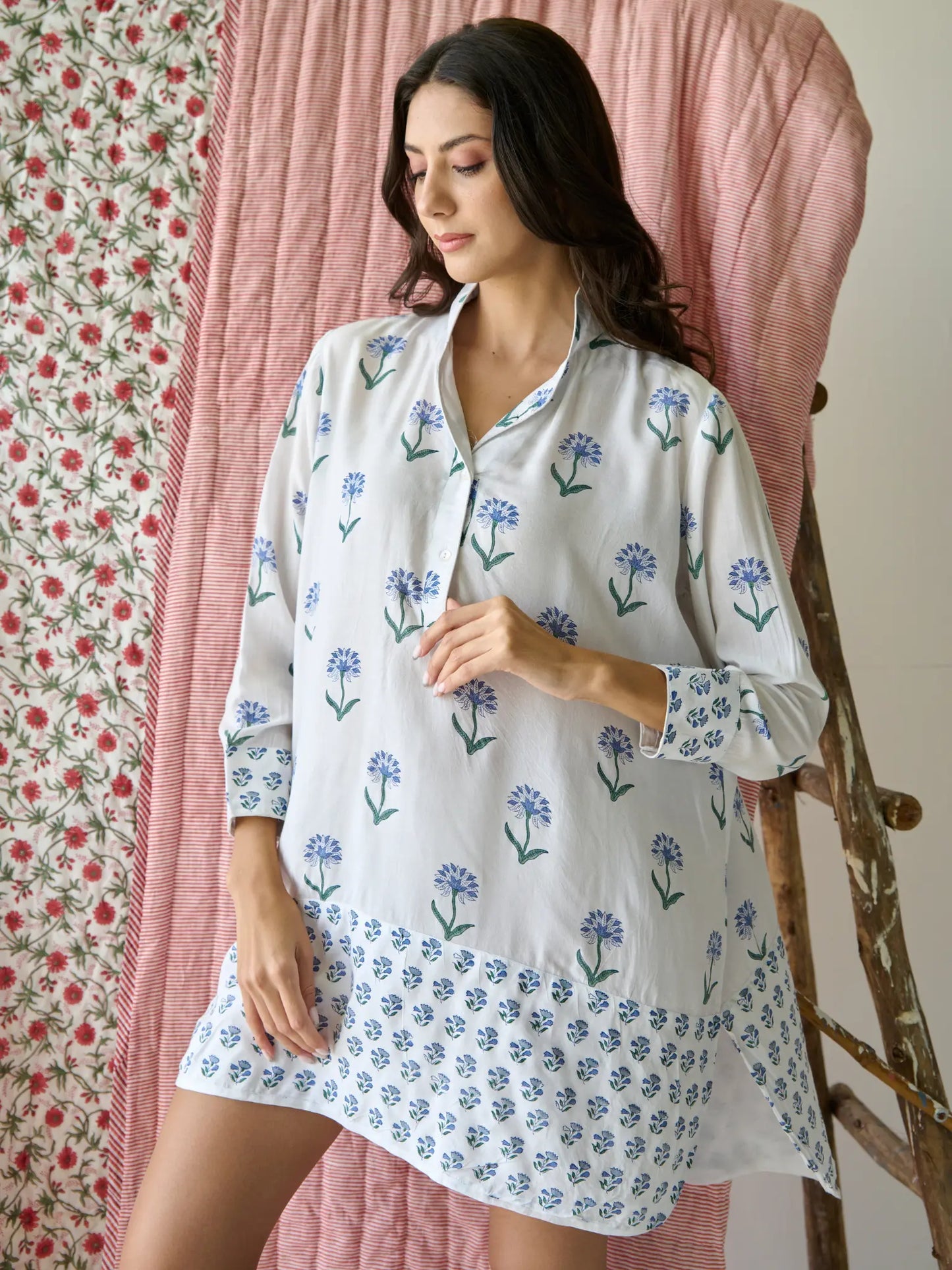 Nancy Night / Beach Shirt in Blue and Green Kapara London