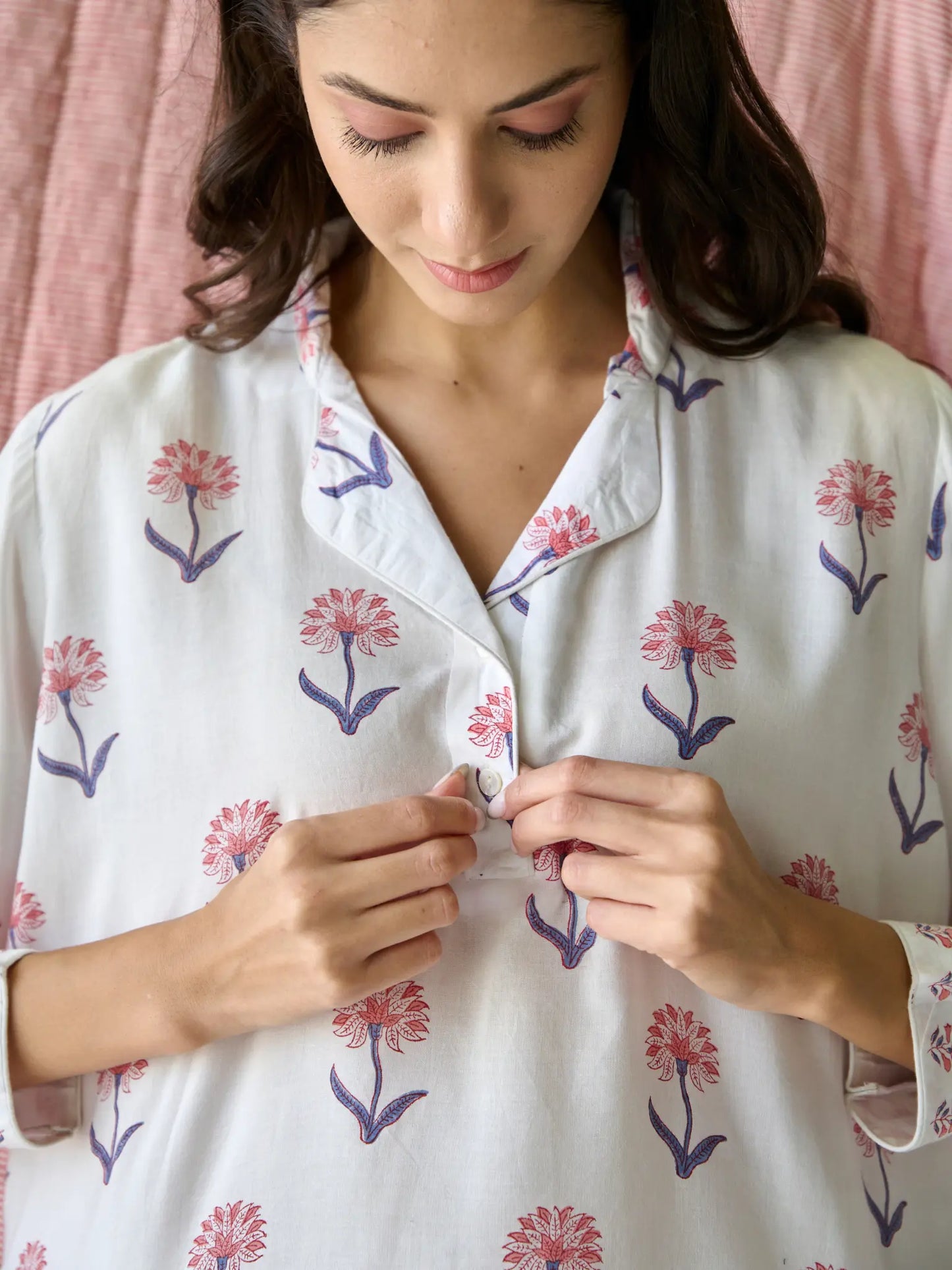 Nancy Night / Beach Shirt in Pink and Blue Kapara London