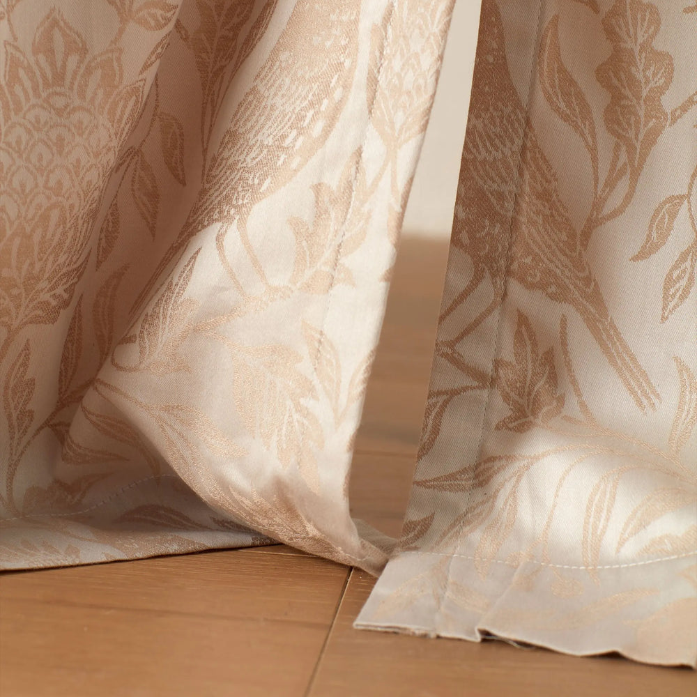 Natural Birdie Jacquard 100% Cotton Lined Pencil Pleat Curtain (Pair) The Secret Linen Store