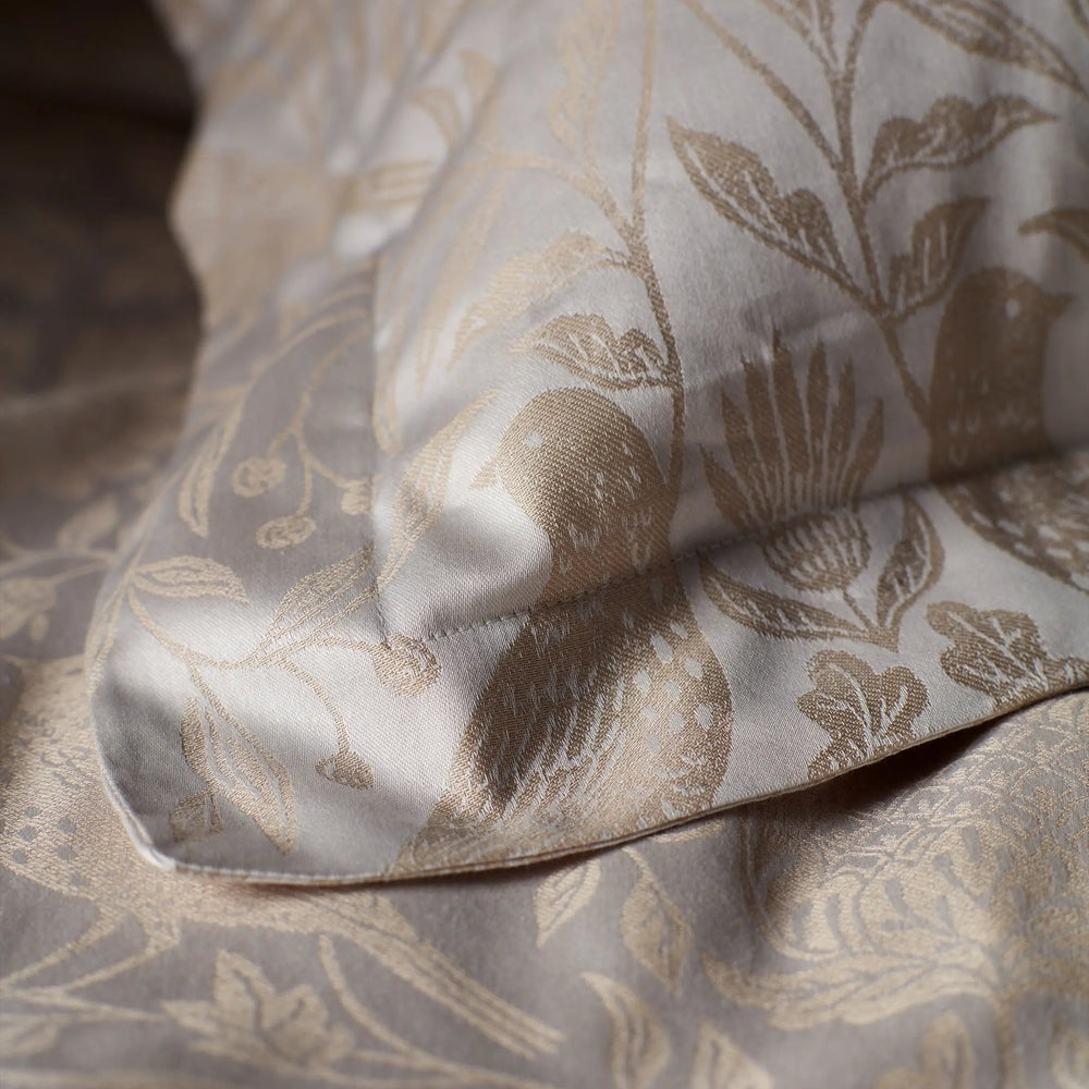 Natural Birdie Jacquard 100% Cotton Pillowcase The Secret Linen Store
