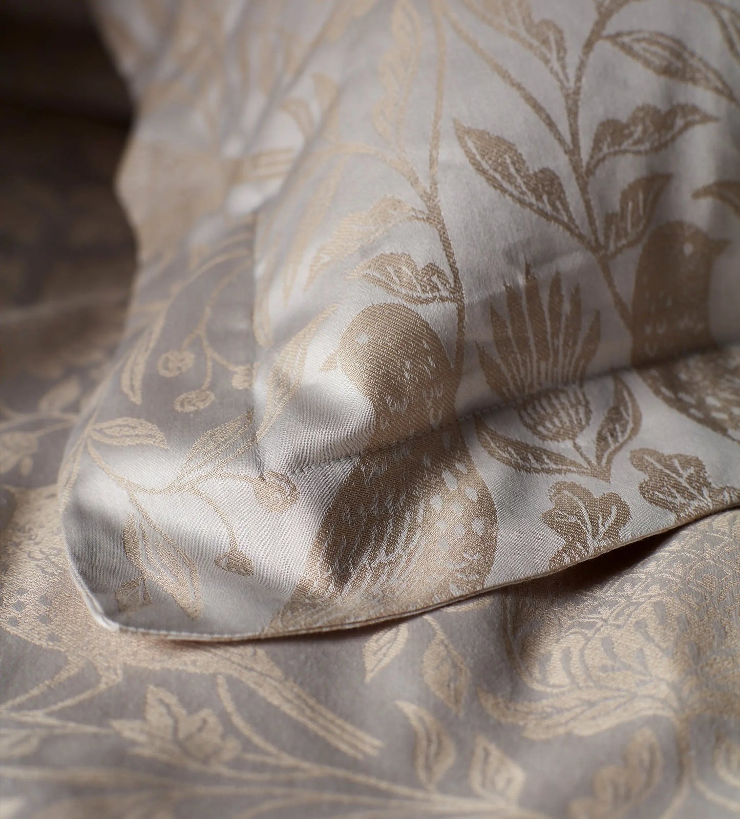Natural Birdie Jacquard 100% Cotton Pillowcase The Secret Linen Store