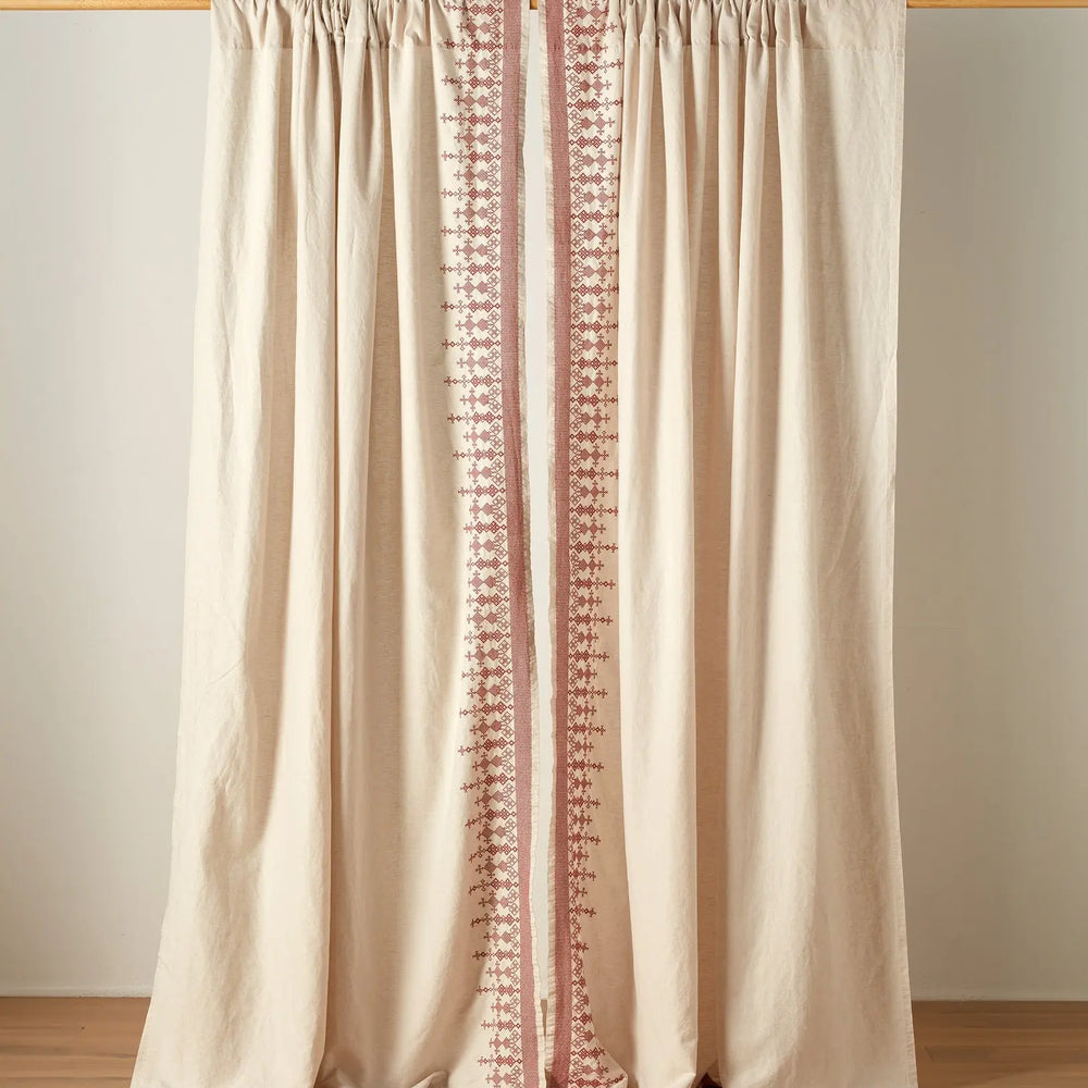 Natural Emily Cotton Linen Loop Top Curtain (Pair) The Secret Linen Store