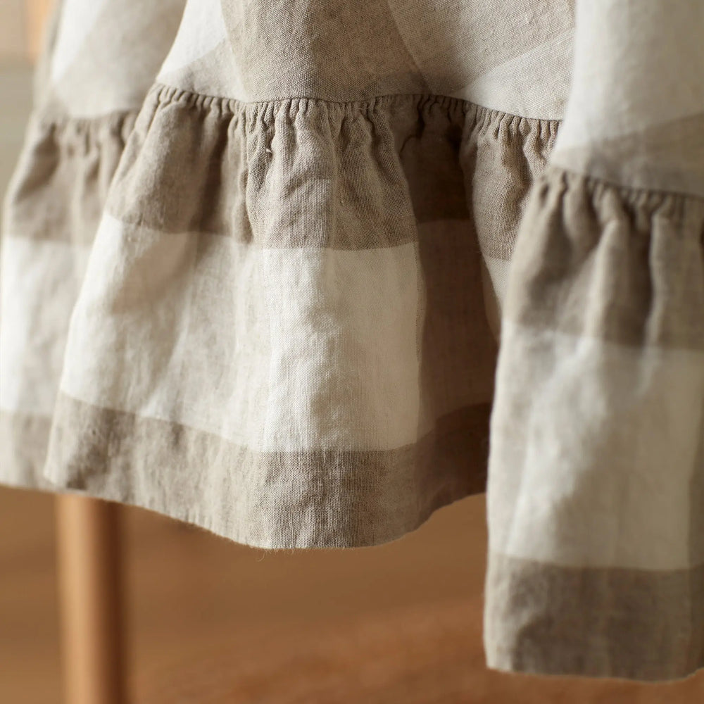 Natural Gracie Gingham 100% Linen Frill Tablecloth The Secret Linen Store