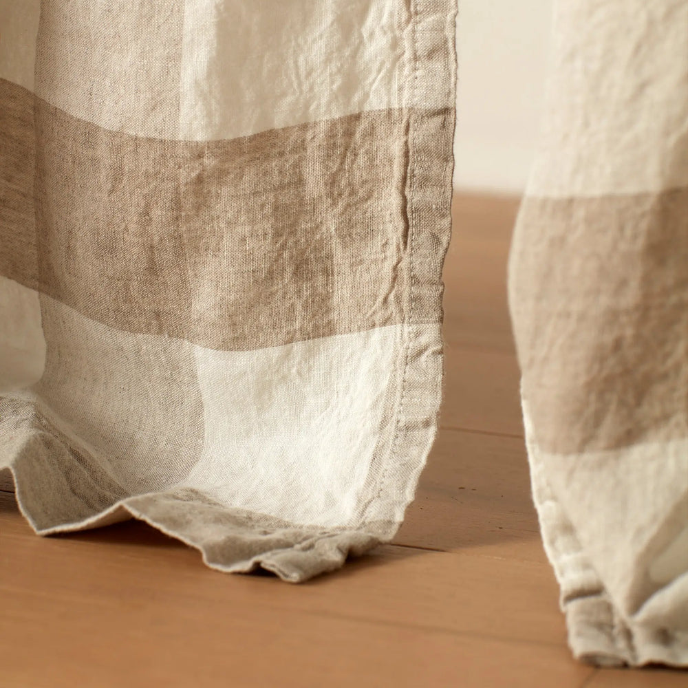 Natural Gracie Gingham 100% Linen Loop Top Curtain (Single) The Secret Linen Store
