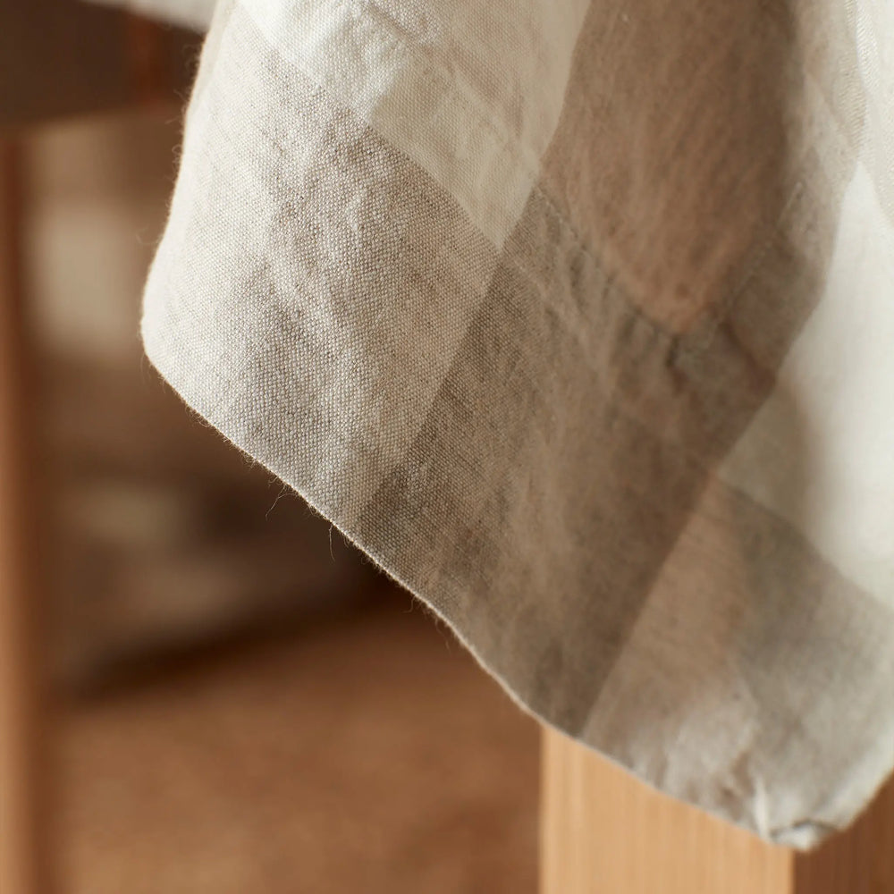 Natural Gracie Gingham 100% Linen Tablecloth The Secret Linen Store