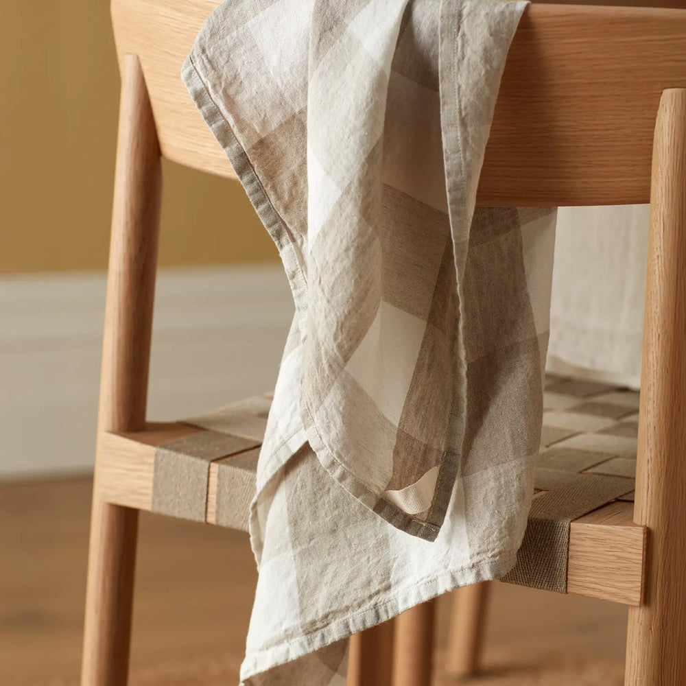 Natural Gracie Gingham 100% Linen Tea Towel The Secret Linen Store
