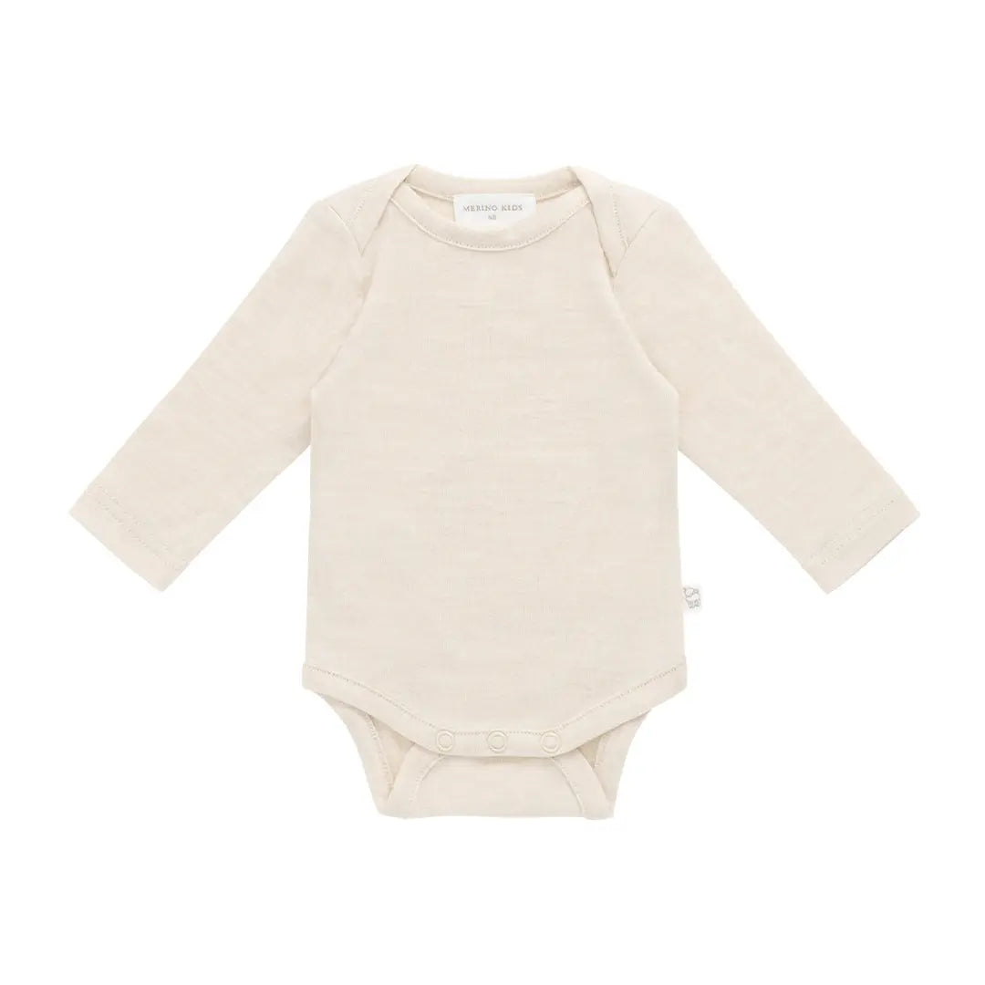 Natural Merino Long Sleeve Envelope Bodysuit Merino Kids UK