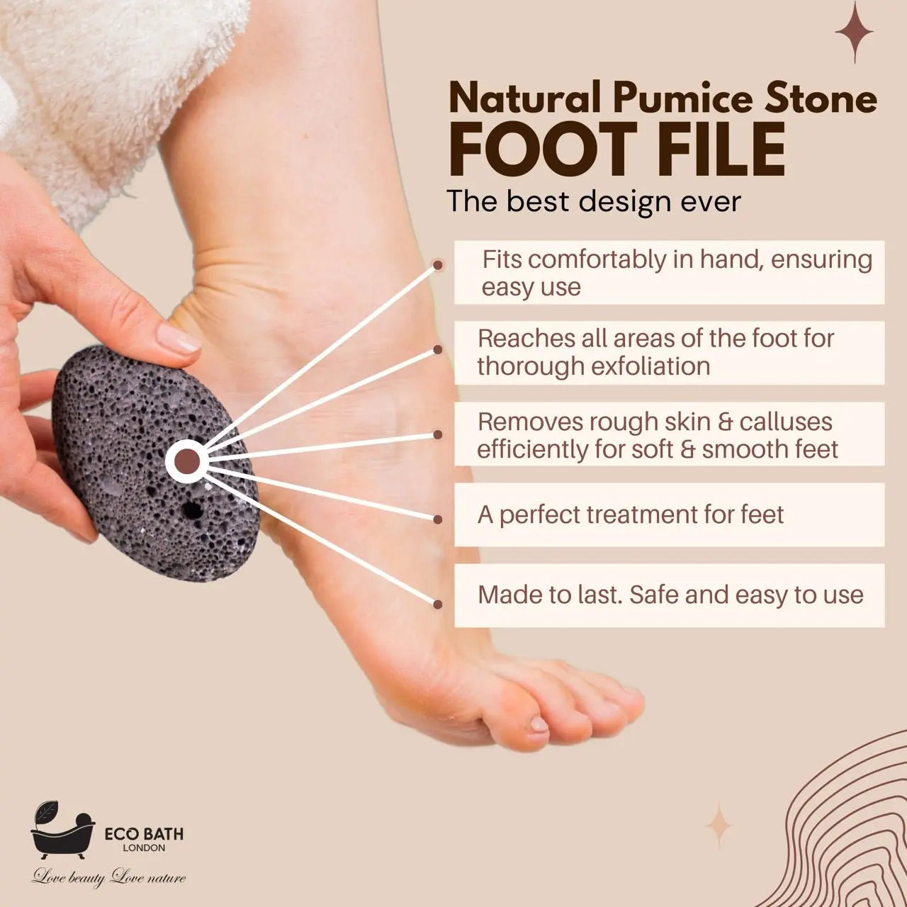 Natural Pumice Volcanic Stone (Smooth with Rope) Eco Bath London