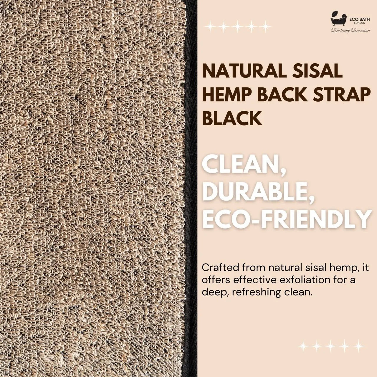 Natural Sisal Hemp Back Strap Black Eco Bath London