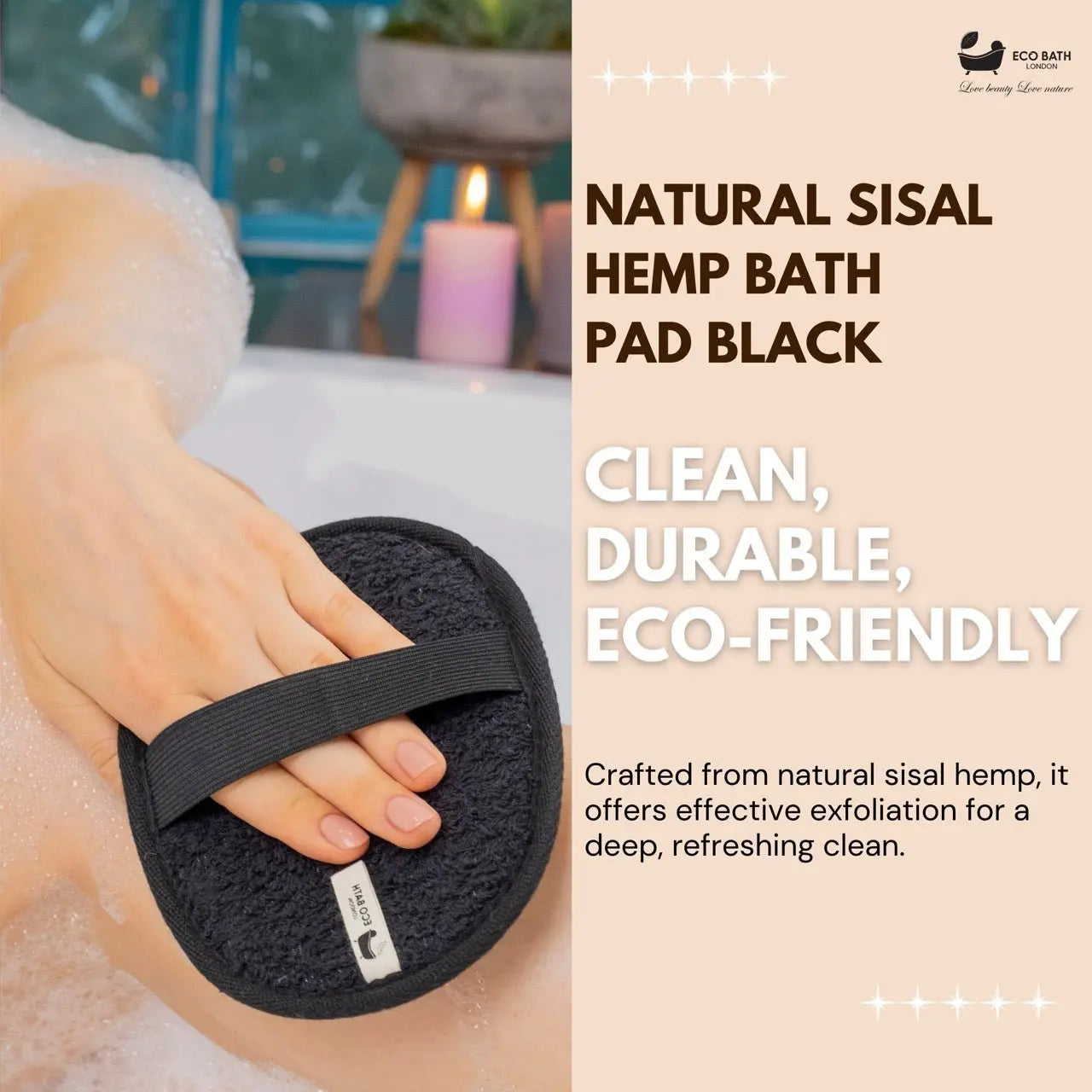 Natural Sisal Hemp Bath Pad Black Eco Bath London