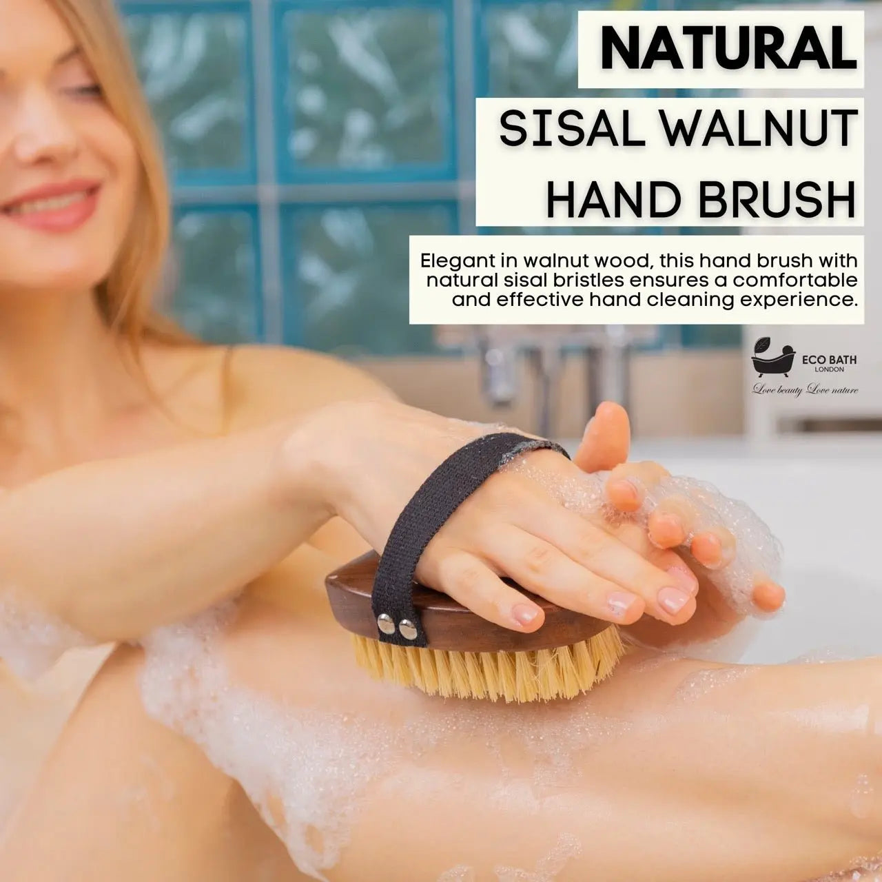 Natural Sisal Walnut Hand Brush - Luxury Hand Brush for Dry Brushing Eco Bath London