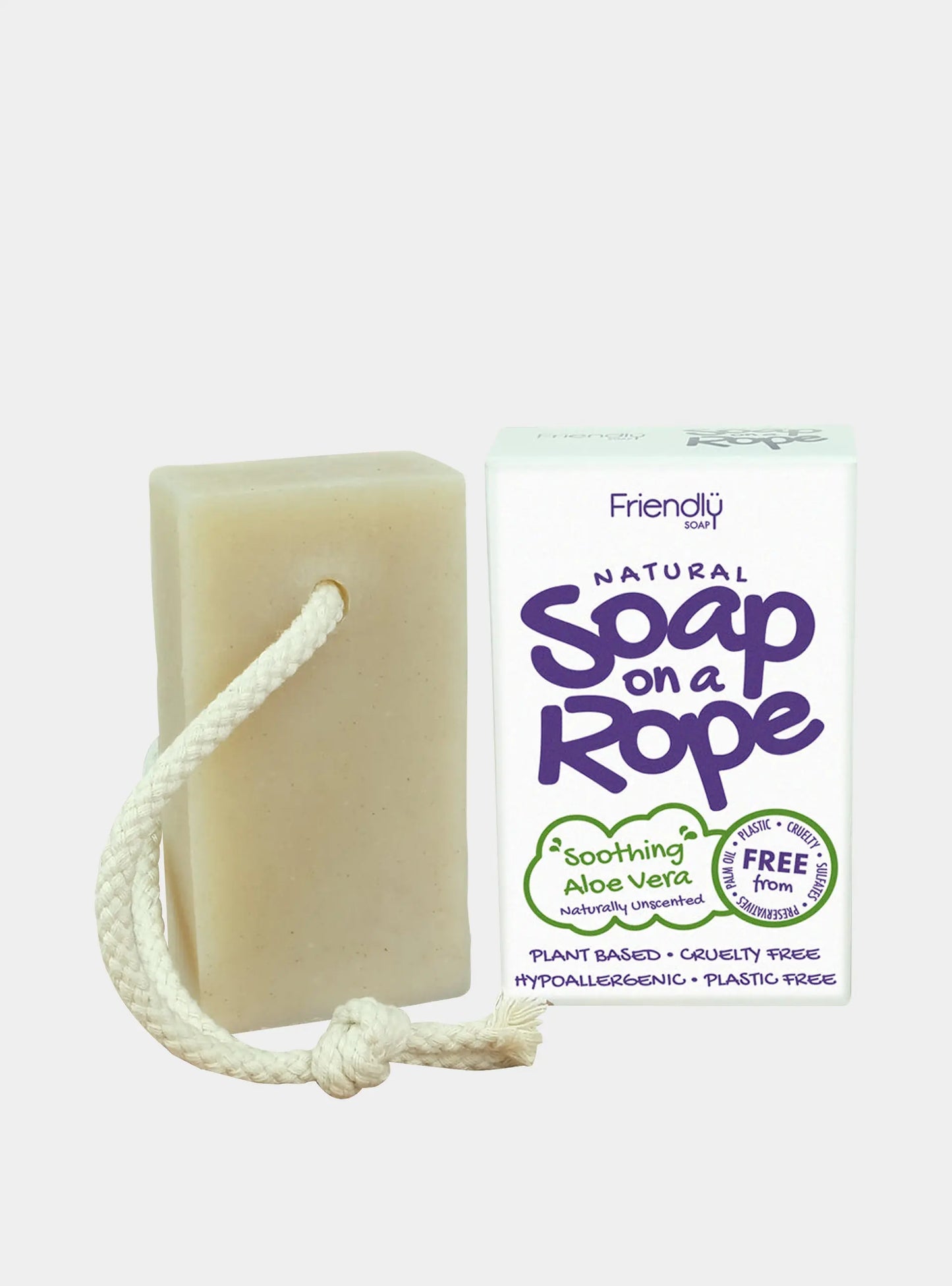 Natural Soap On A Rope - 'Soothing' Aloe Vera 125g Friendly Soap