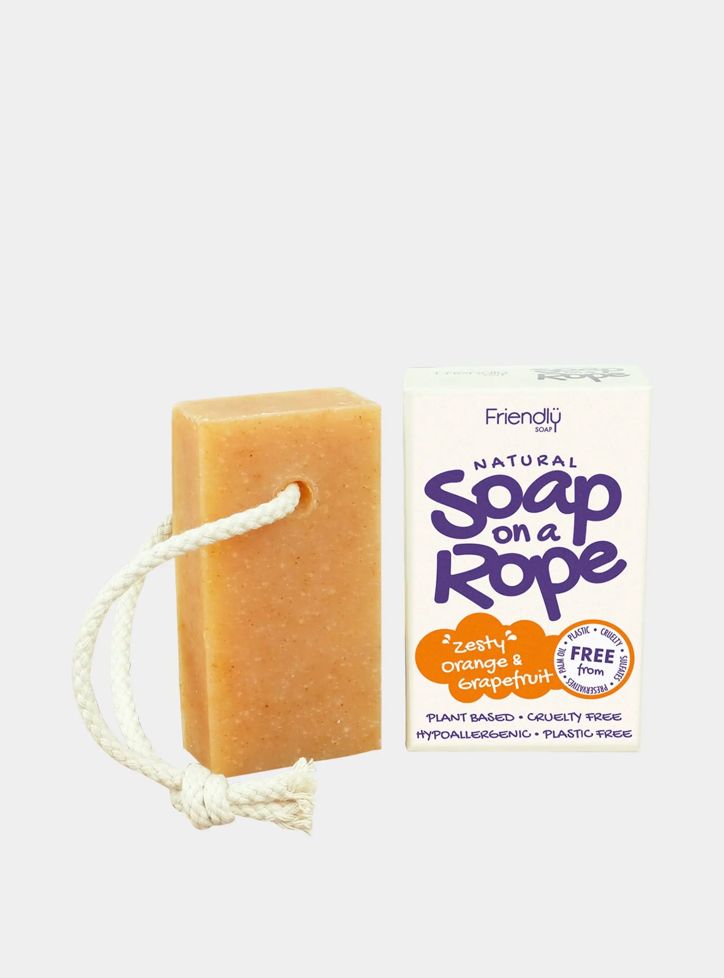 Natural Soap On A Rope - 'Zesty' Orange & Grapefruit 125g Friendly Soap