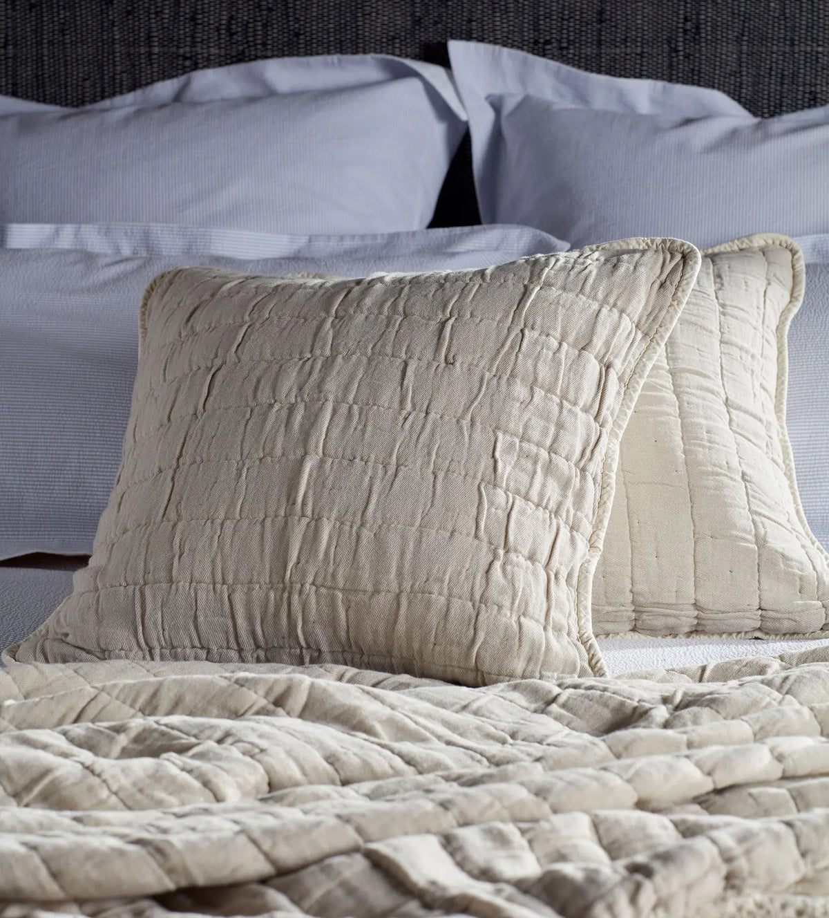 Natural Vivienne 100% Cotton Quilted Cushion Cover The Secret Linen Store