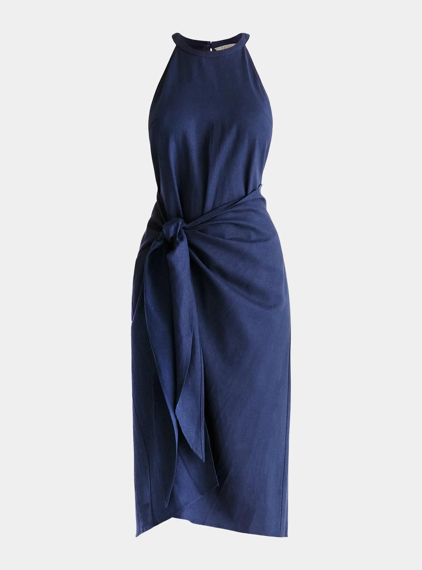 Navy Asymmetric Neck Midi Dress Paisie