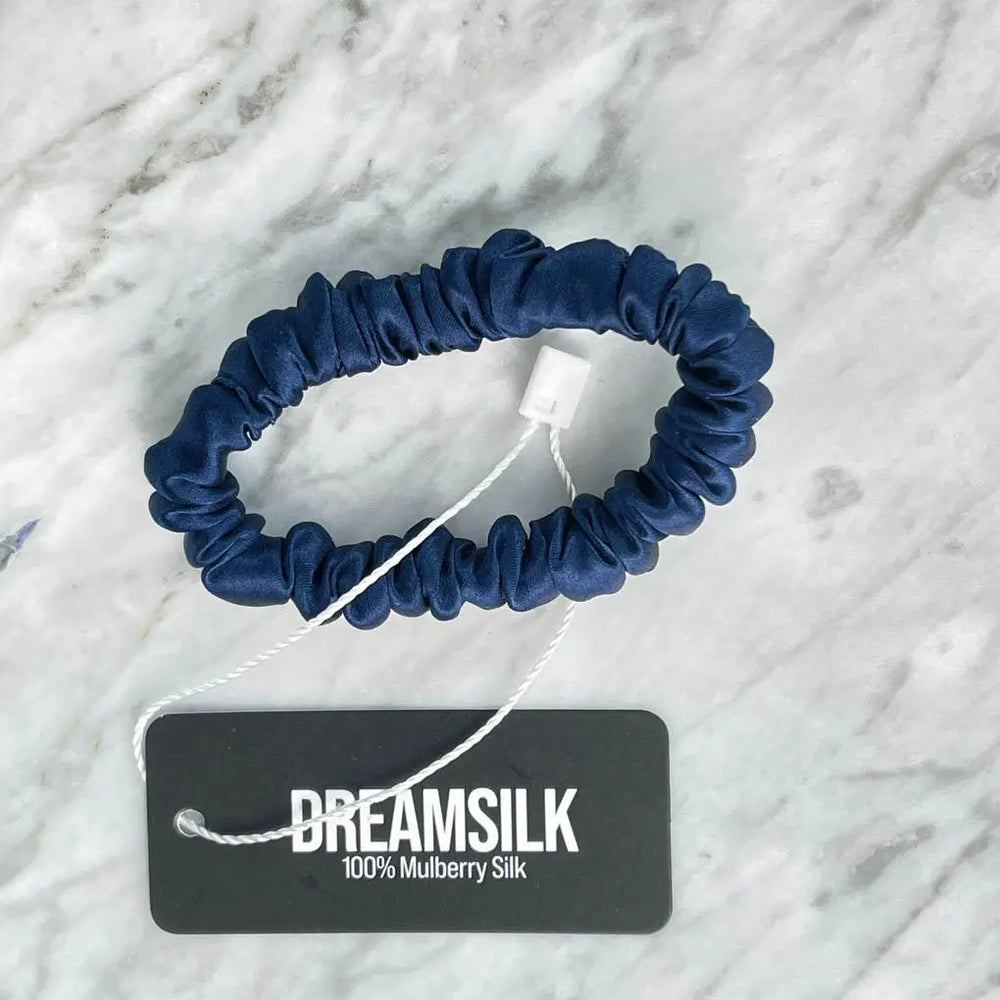 Navy Blue Silk Scrunchie - Skinny DREAMSILK