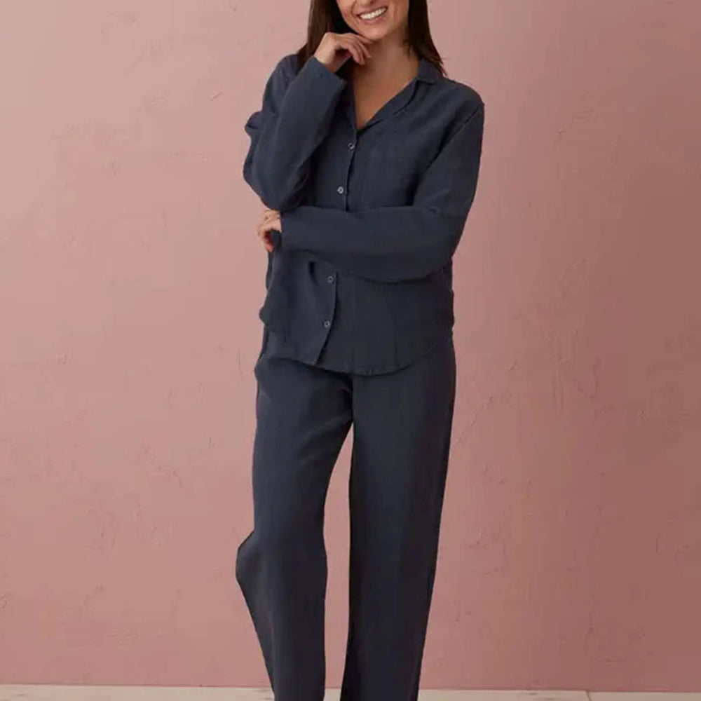 Navy Blue Tilly 100% Linen Pyjama Bottoms The Secret Linen Store