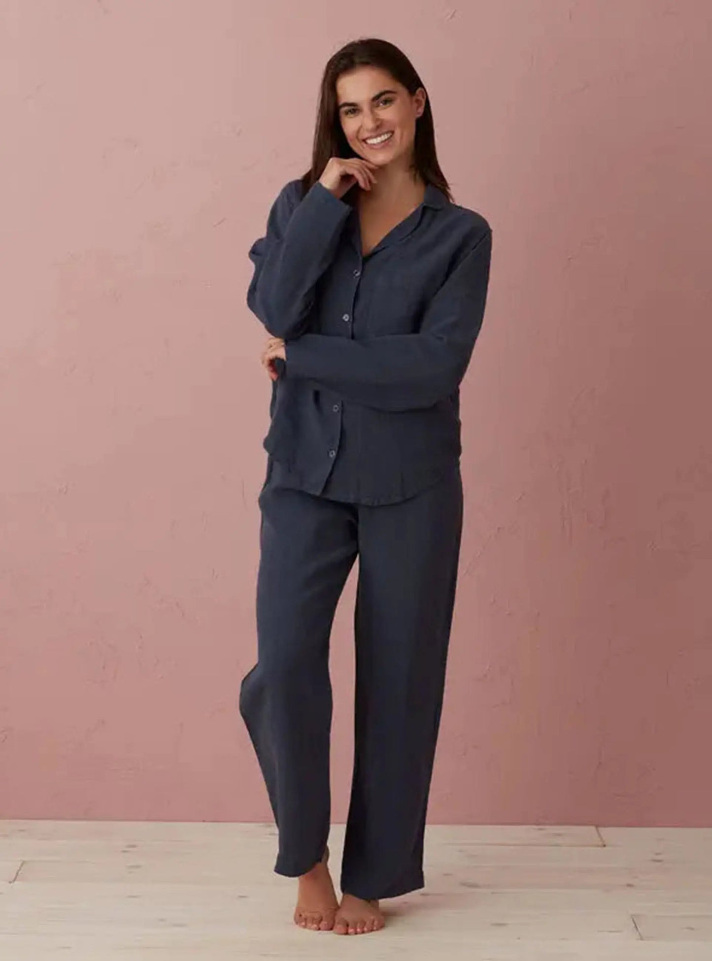 Navy Blue Tilly 100% Linen Pyjama Bottoms The Secret Linen Store