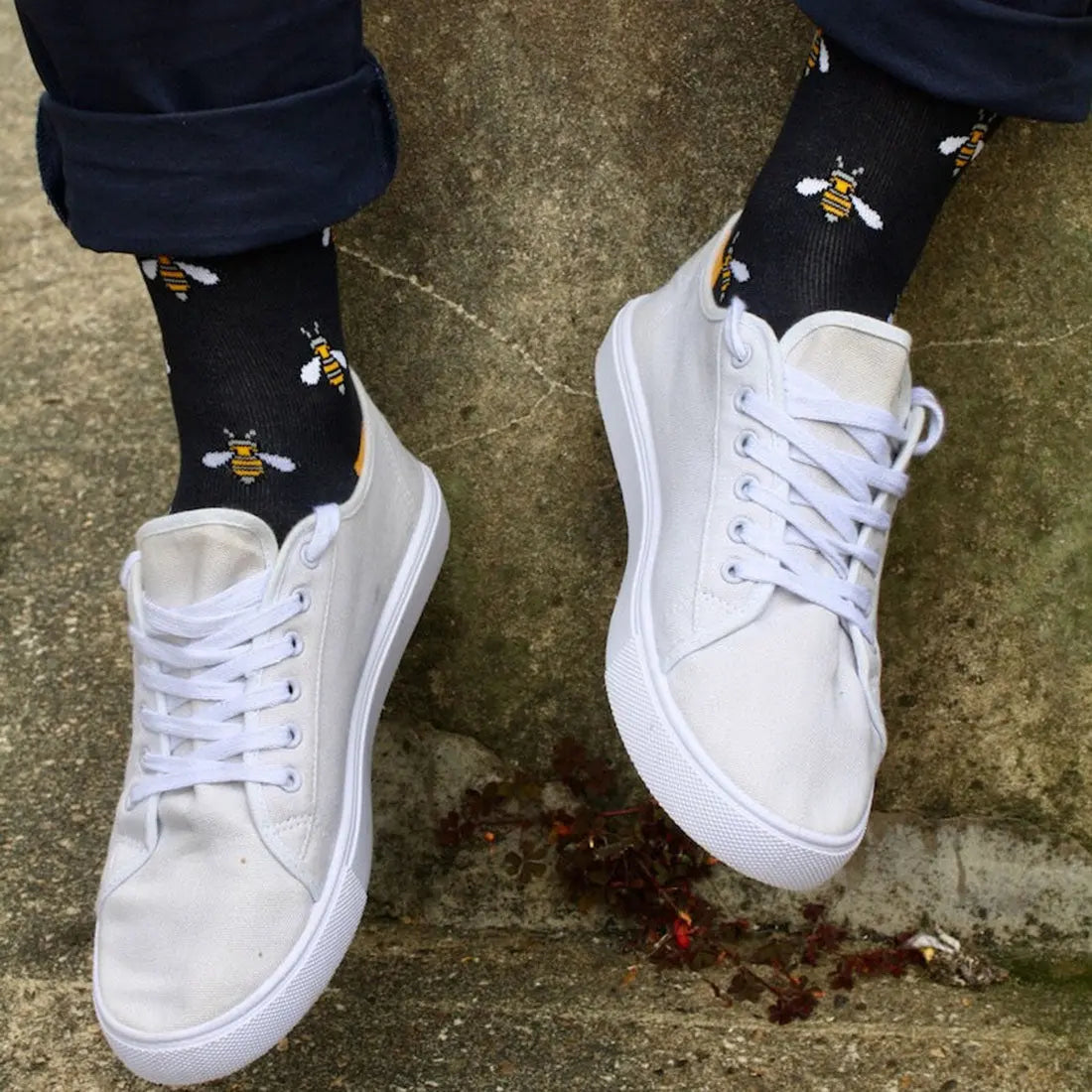 Navy Bumblebee Bamboo Socks (Comfort Cuff) Swole Panda
