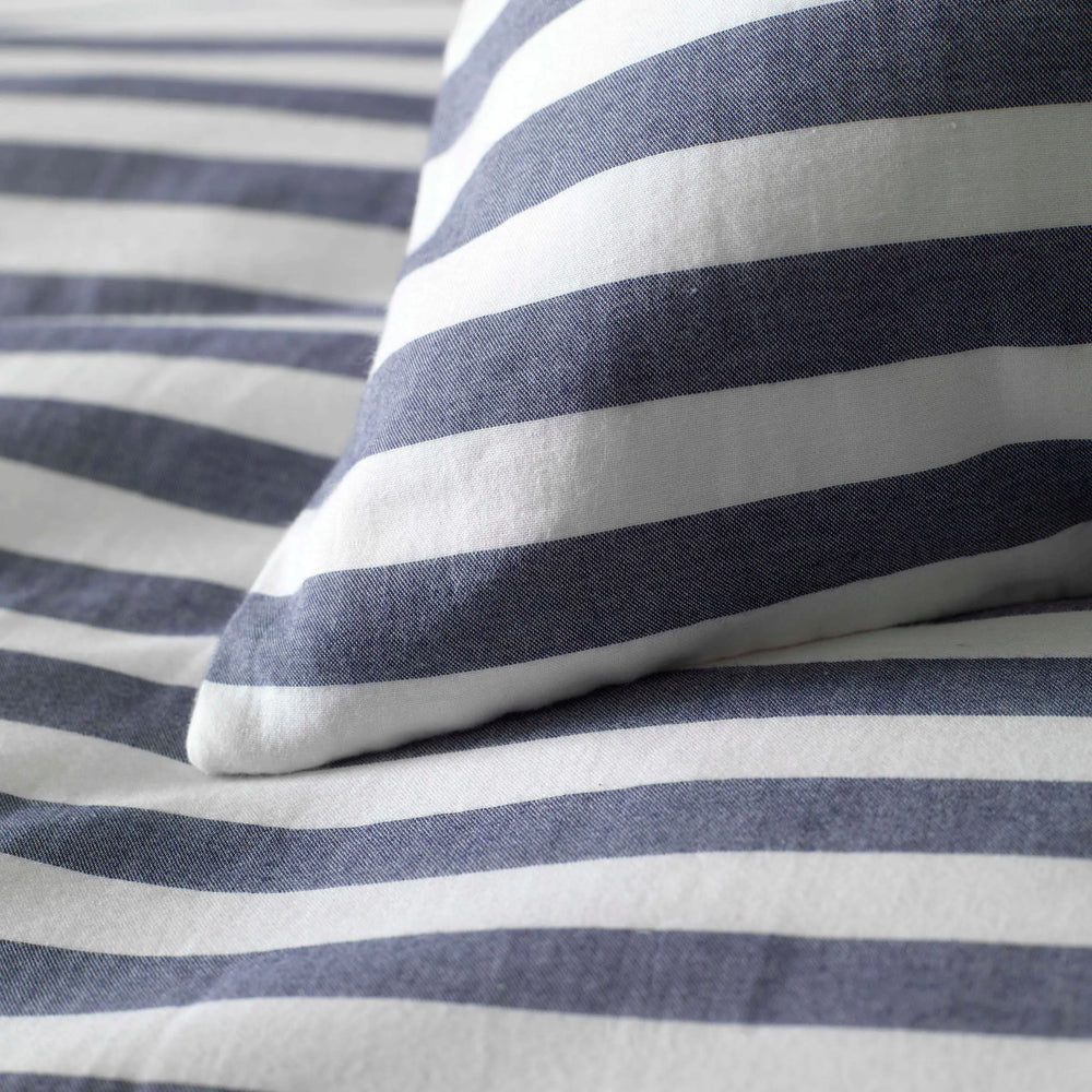 Navy Coastal Stripe 100% Cotton Housewife Pillowcase The Secret Linen Store