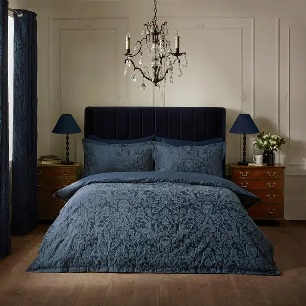 Navy Dorma Winchester Duvet Cover and Pillowcase Set Dunelm