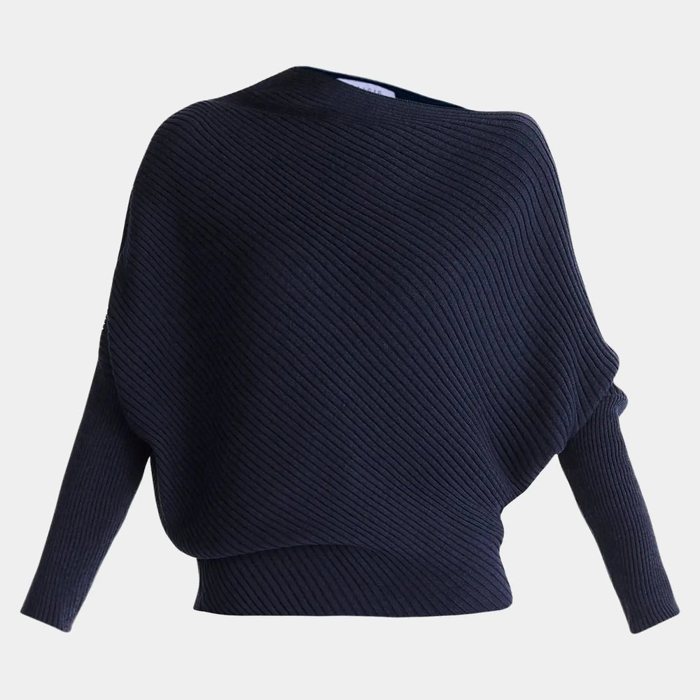 Navy Draped Knitted Jumper Paisie