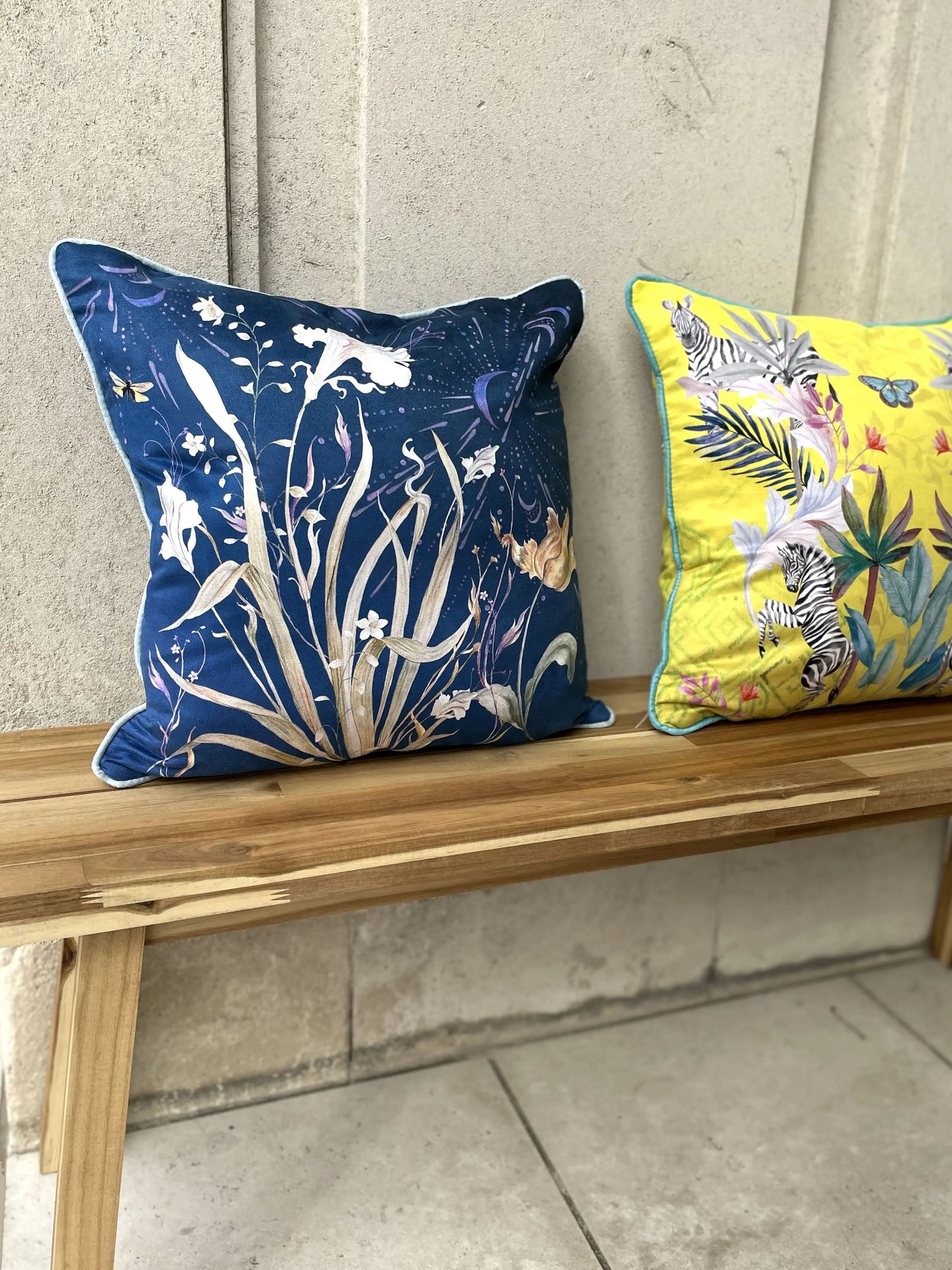 Navy Floral watercolour art Cushion 'Midnight' double sided design, made from Vegan friendly Suede Alice Acreman Silks