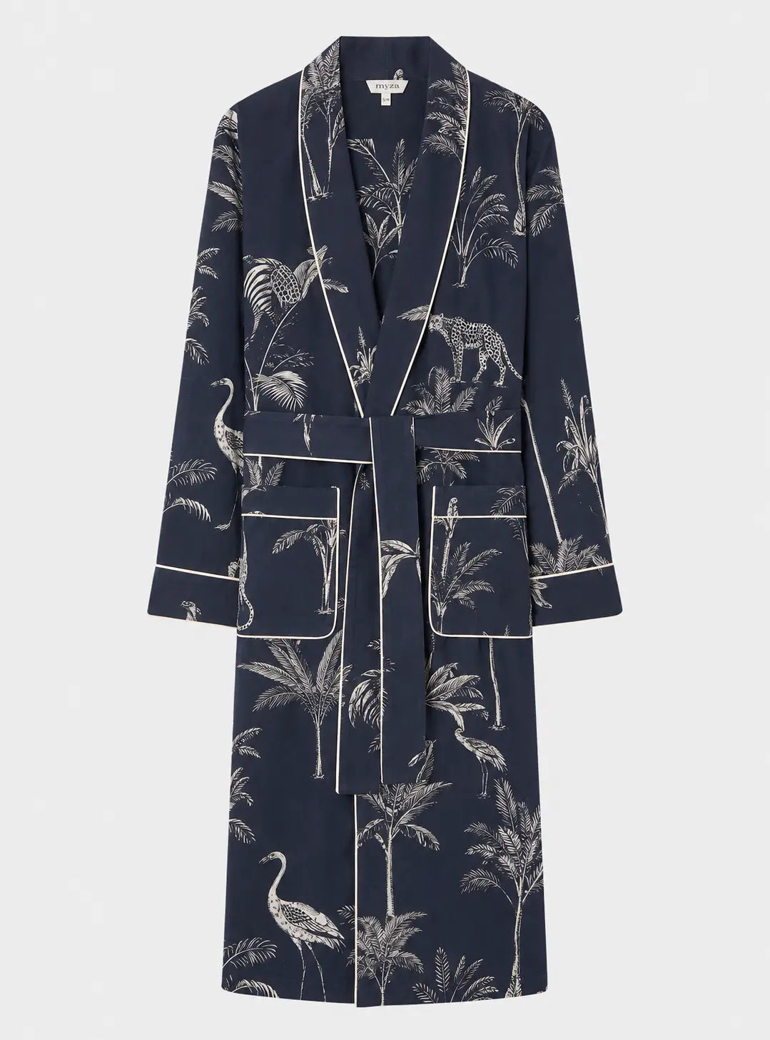 Navy Jungle Cotton Robe Myza