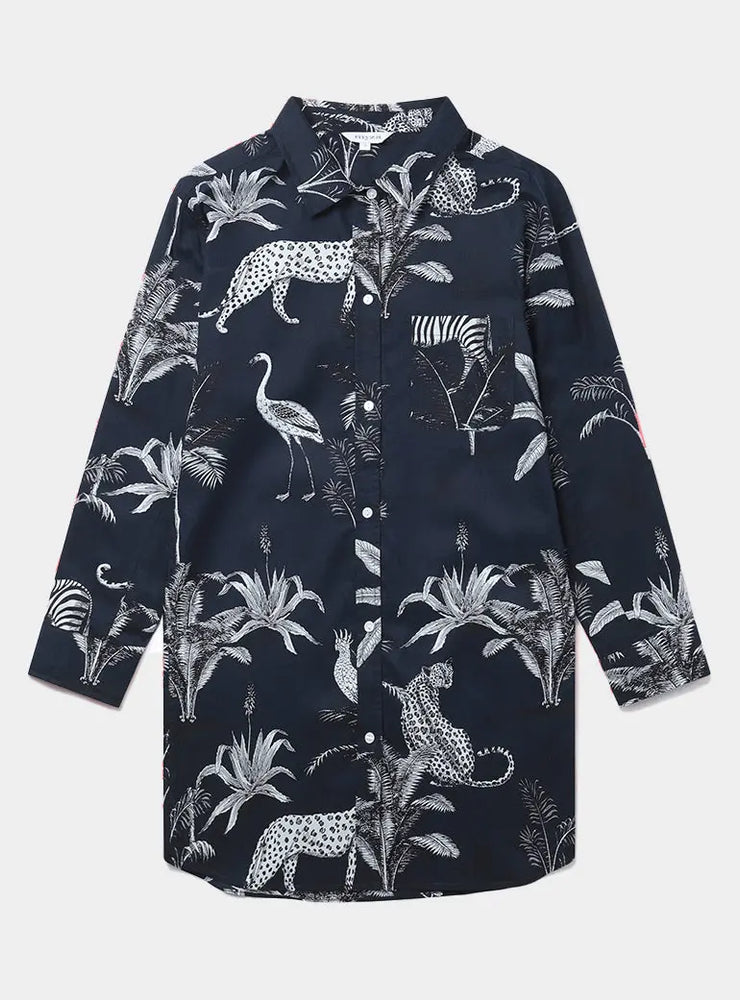 Navy Jungle Women's Organic Cotton Nightshirt Myza