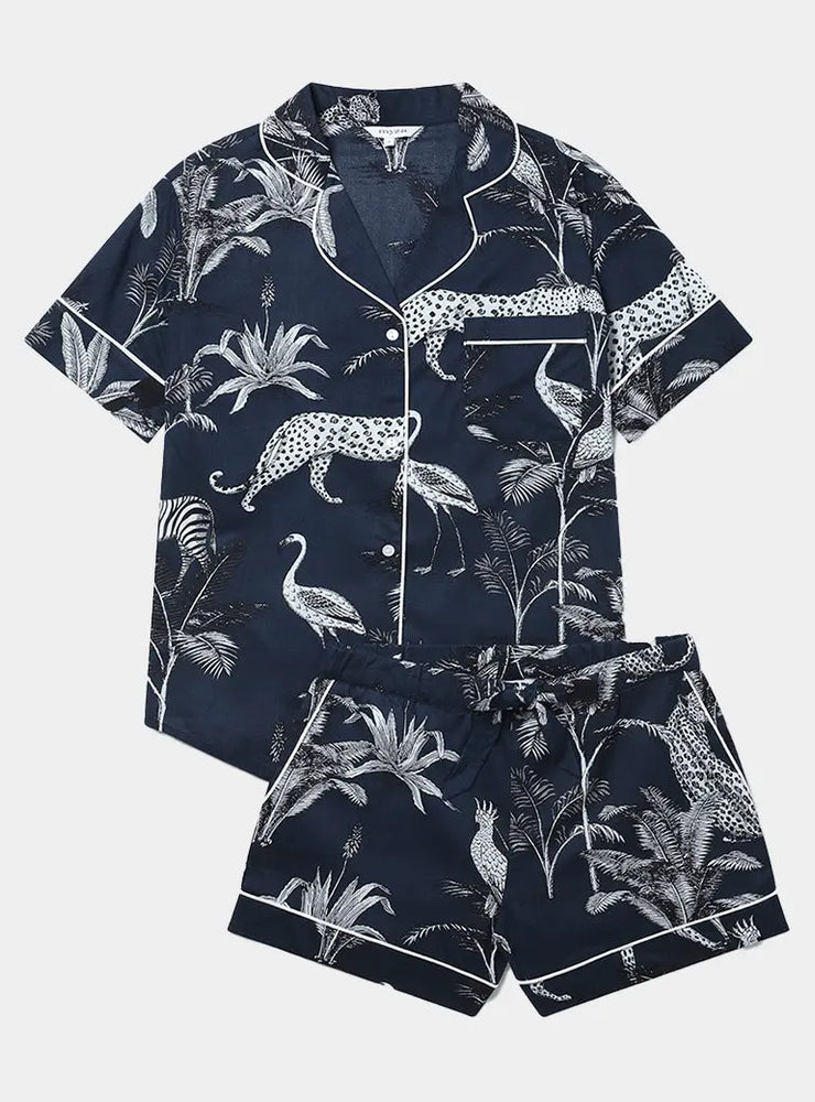 Navy Jungle Women's Short Sleeve Organic Cotton Pyjama Short Set Myza