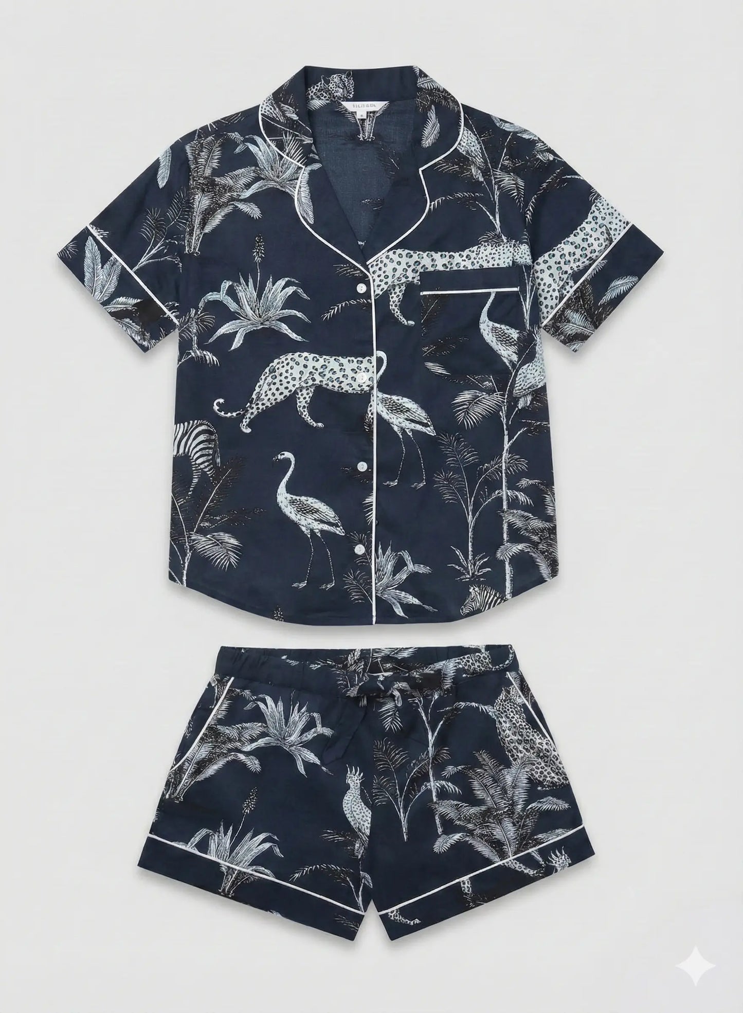 Navy Jungle Women's Short Sleeve Organic Cotton Pyjama Short Set Myza