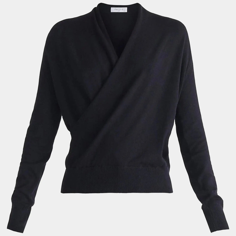 Navy Long Sleeve Knitted Wrap Top Paisie